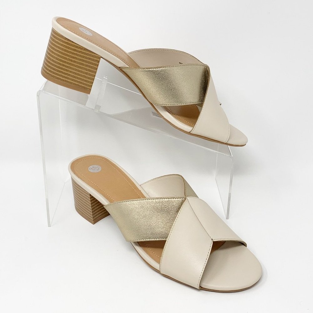 Dressbarn Beige & Gold Slip-on Slides Shoe SZ 10